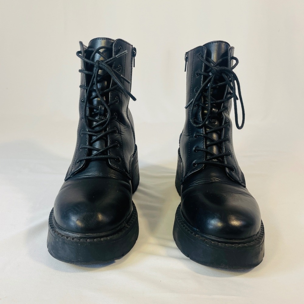 Steve Madden Talentt Combat Boots Women's 10M Black Platform Lace Up Side Zip - Picture 3 of 7